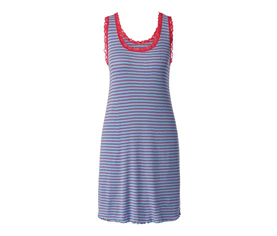 Памучна нощница с презрамки, червено-синьо-бели ивици, XS 32/34