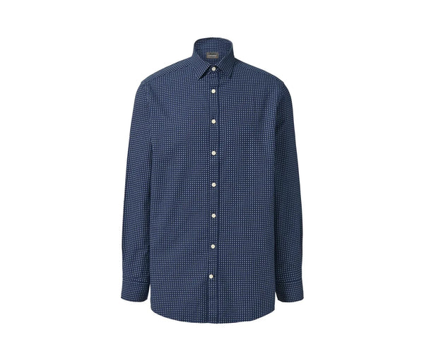 Памучна риза с дълъг ръкав, тъмно синя с бяла щампа, L41/42