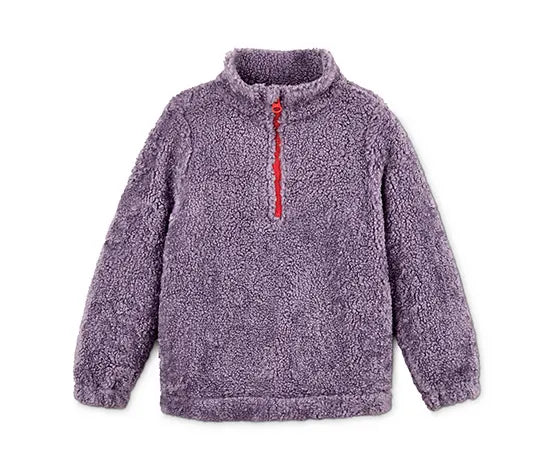 Плюшен детски суитчър с поло яка, лилав, 110/116