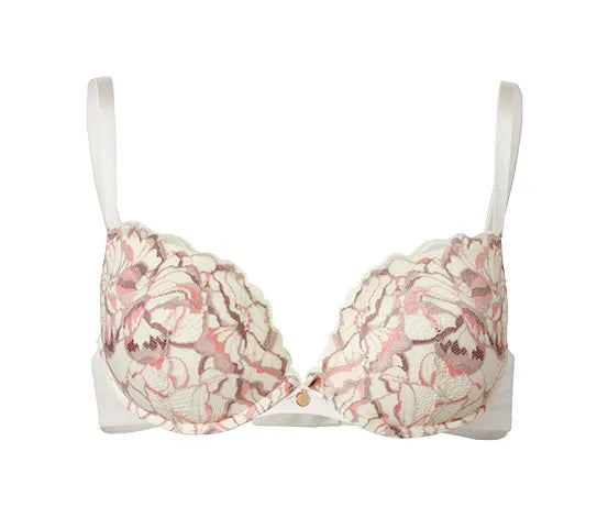 Повдигащ сутиен с дантела, бял с щампа