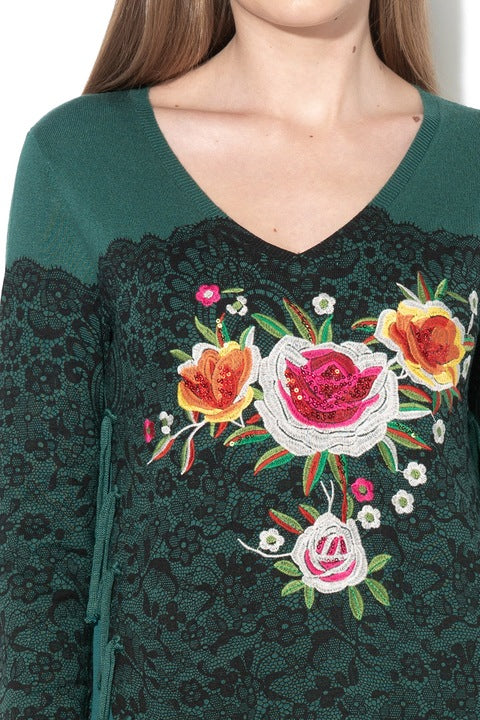 Флорална блуза Manhathan с пайети и ресни Desigual