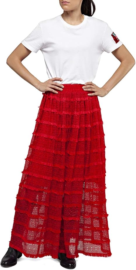 Women's spring-summer elegant long skirt Replay, red