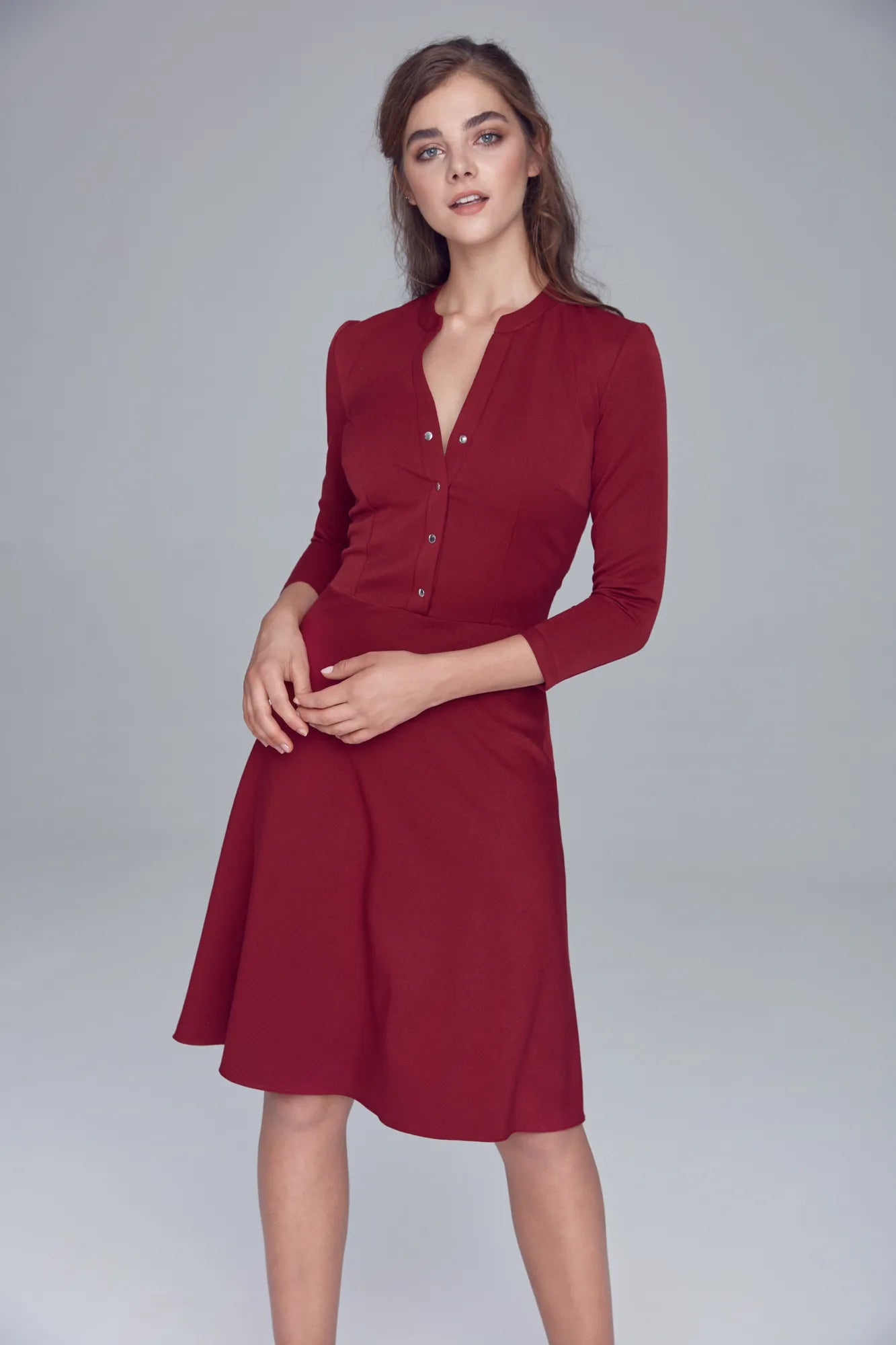 Nife Women's elegant flared dress, burgundy
