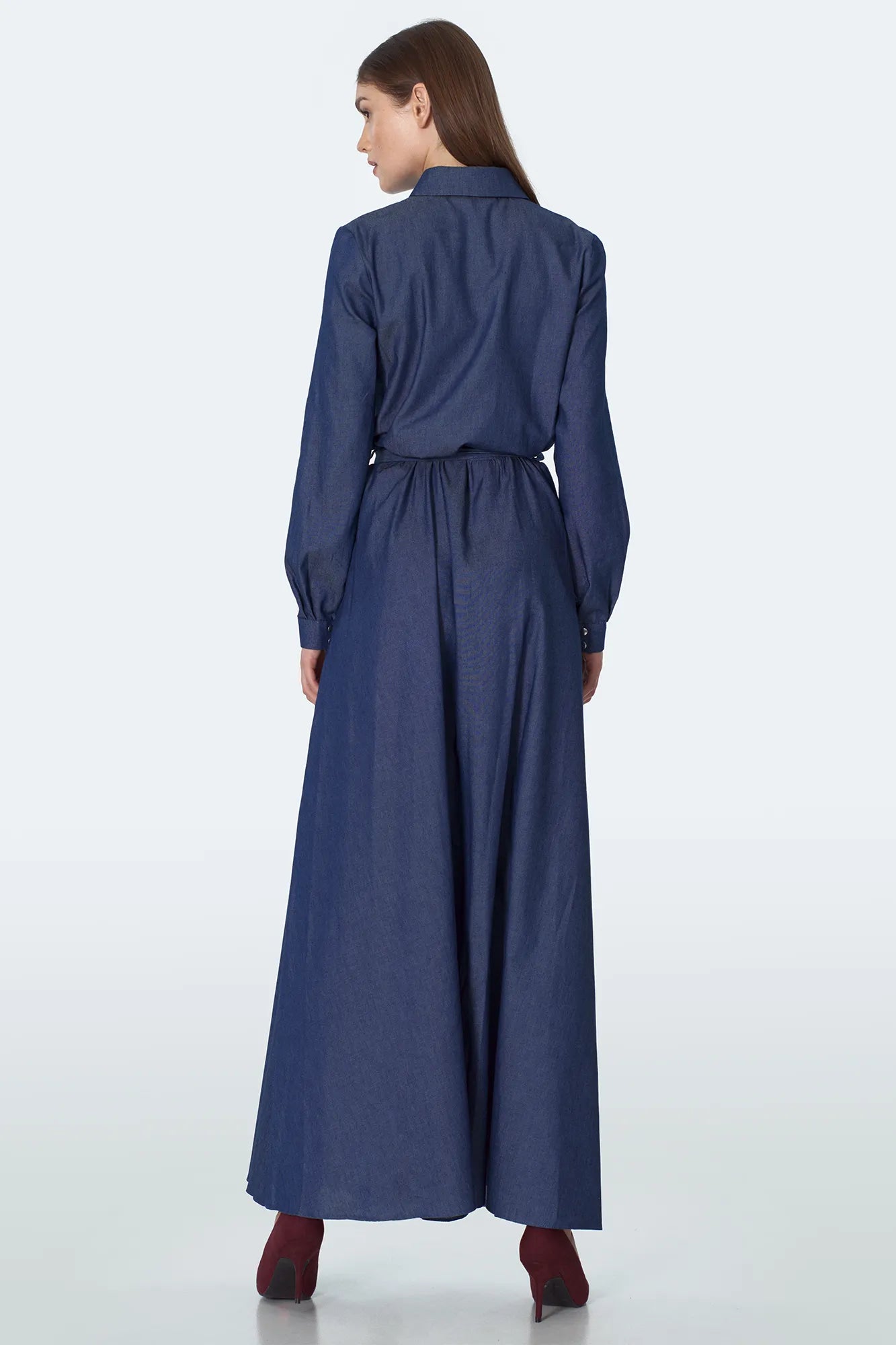 Nife Women's cotton denim long dress, blue