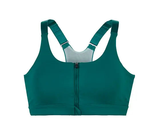 Спортен сутиен с преден цип, зелен