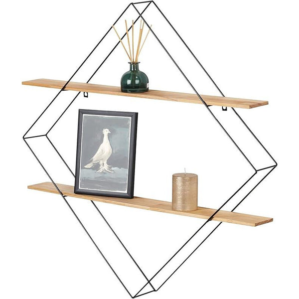 Стенна етажерка от борово дърво и метал, 56 x 56 x 10 см