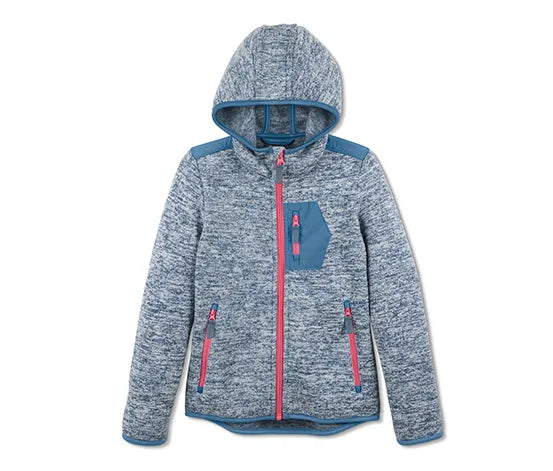 Плетен поларен суитчър с качулка, сиво-син, 122/128