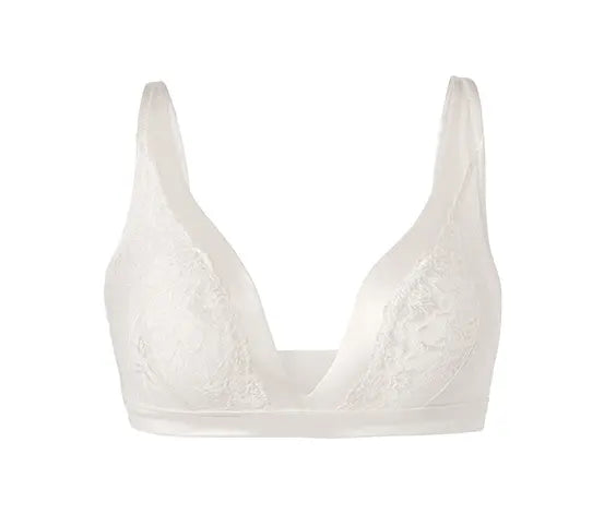 Сутиен с меки чашки дантела и сатен, бял