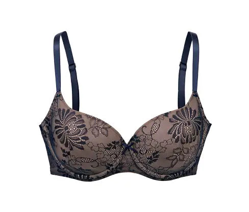 Сутиен с меки чашки от дантела, лилаво-тъмно син