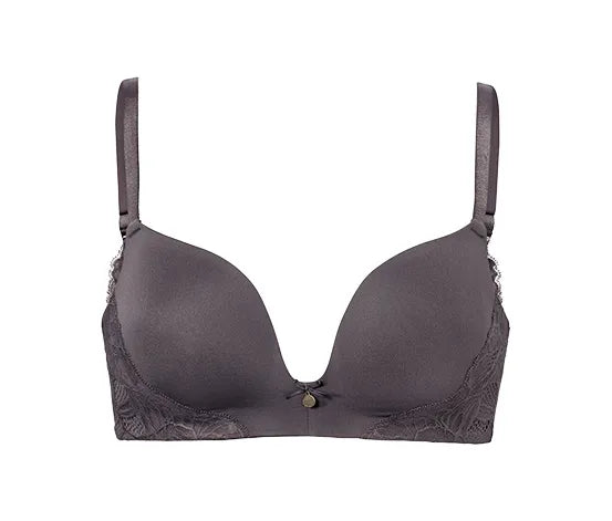 Сутиен с меки чашки, кафяво-сив с дантела