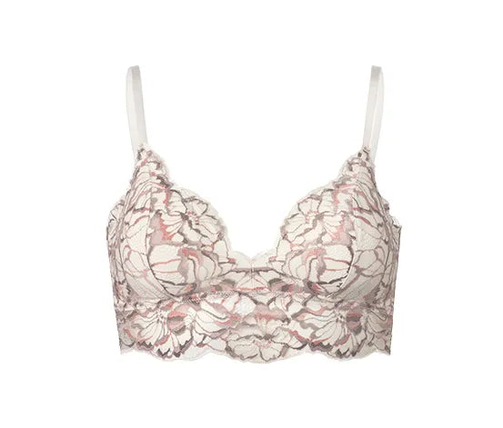 Сутиен с меки чашки, бял с разноцветна дантела