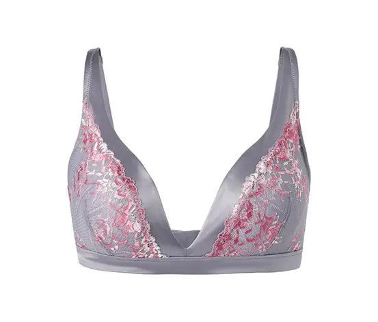 Сутиен с меки чашки, сив с разноцветна дантела