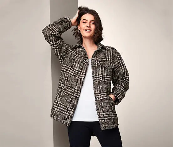 Ежедневно дамско палто с вълна, кафяво-бяло, 40