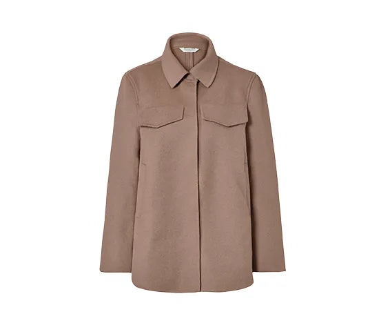 Вълнено дамско късо палто с кашмир, светло кафяво, S