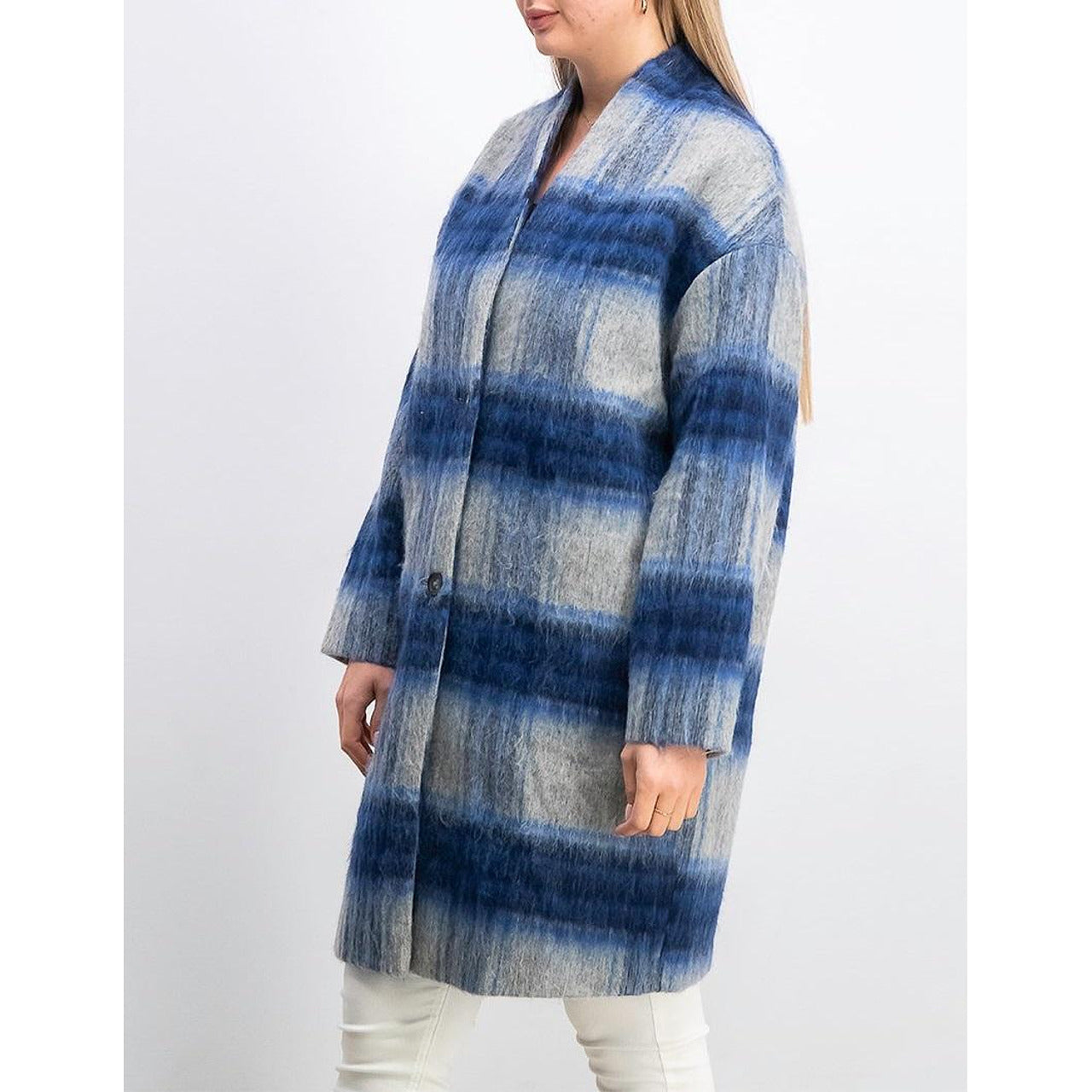 Вълнено дамско ежедневно палто, синьо, 38