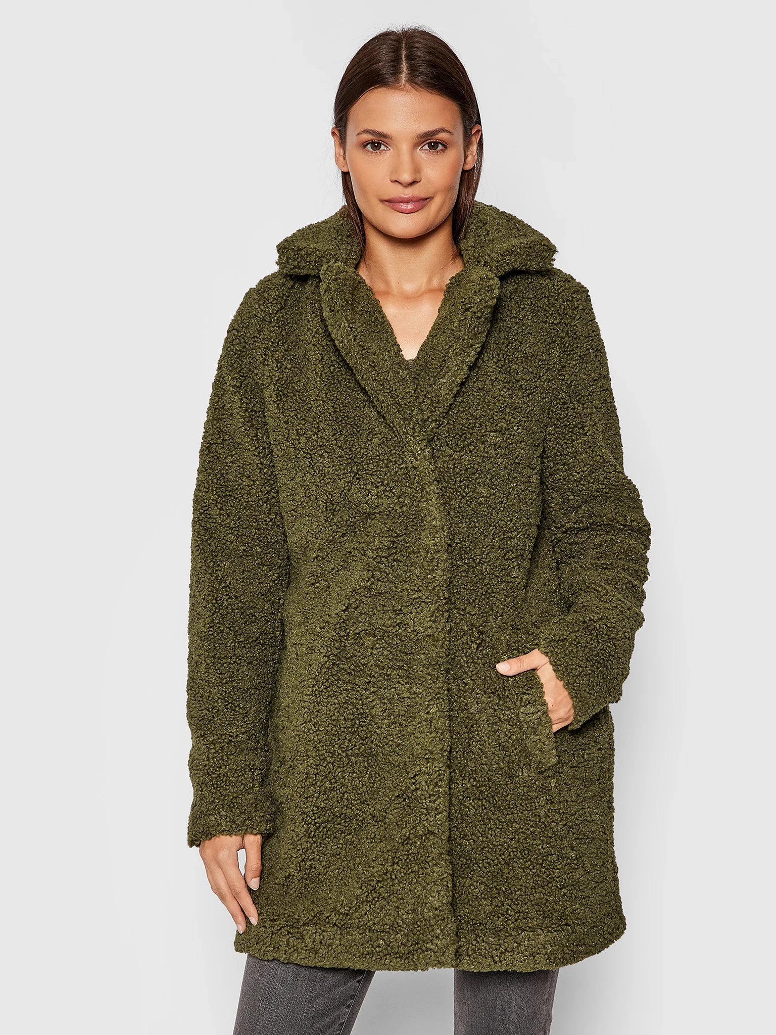 Vero Moda Дамско поларено зимно палто, маслено зелено, XS