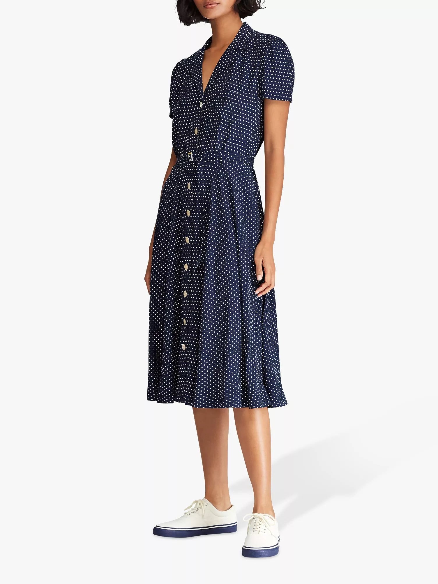 Ralph Lauren Elegant summer dress with short sleeves, blue polka dots