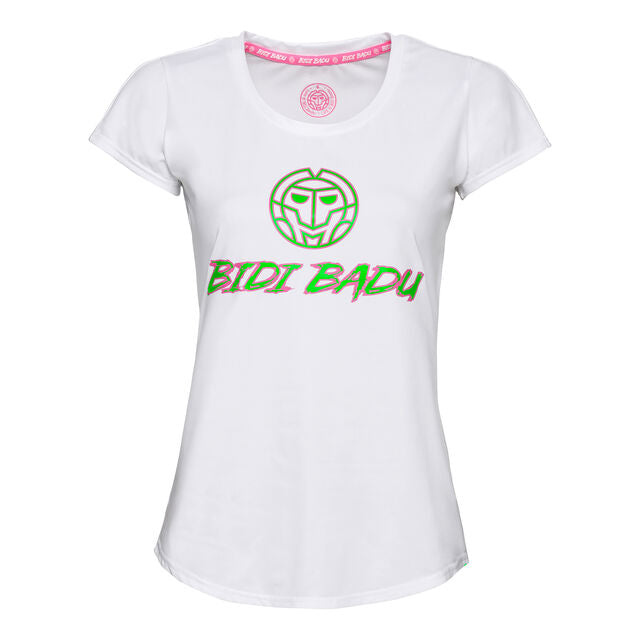 Дамска тениска BIDI BADU Delaila Basic Logo – Бяла / Неонова зелена