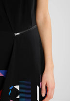 Desigual Women's elegant dress Nikolas with decorative zipper, black with print