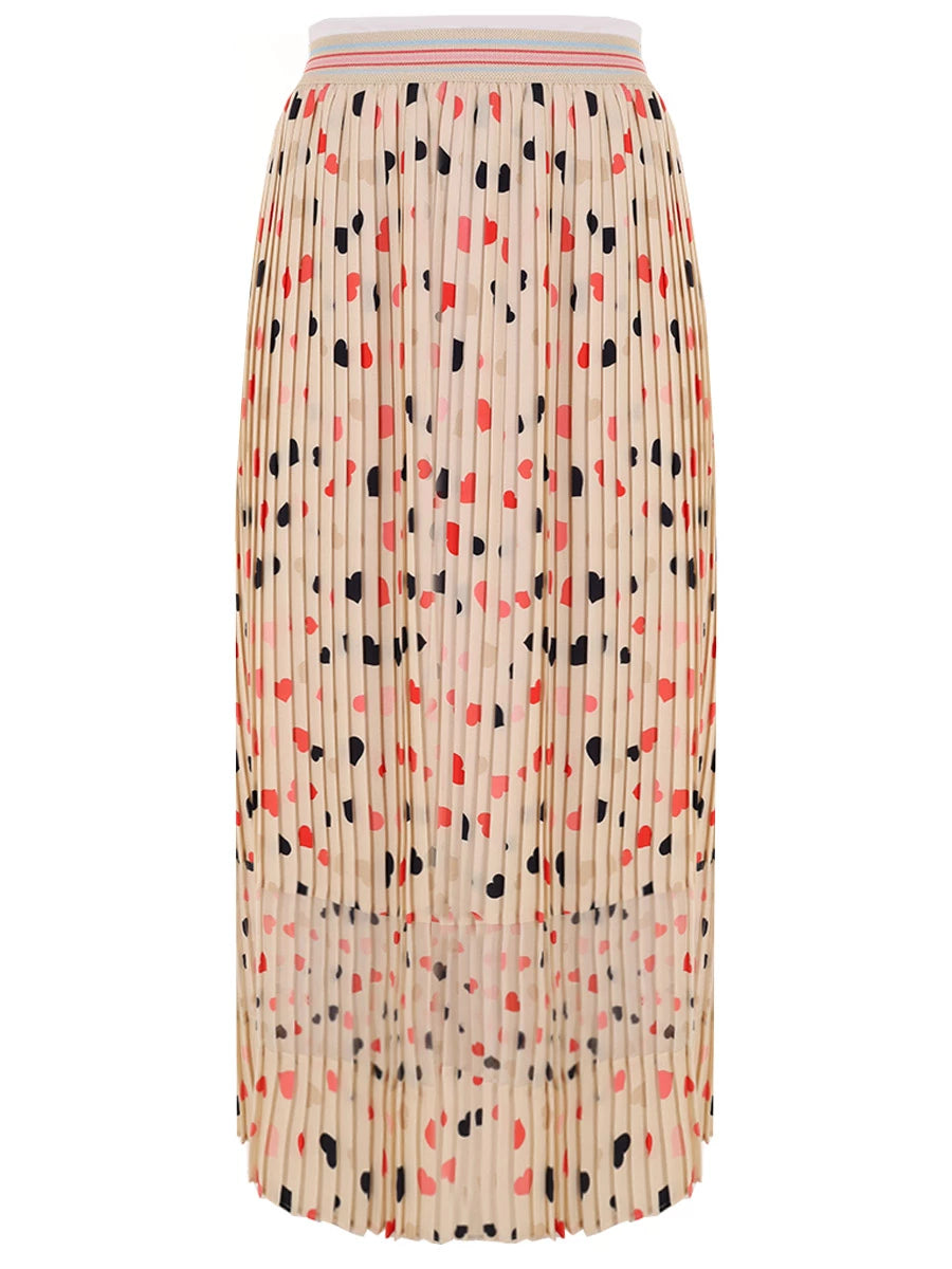 Riani pleated long skirt, ecru with dots
