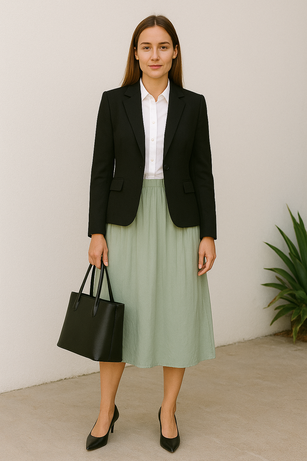 Cartton Summer satin skirt mid-length, green