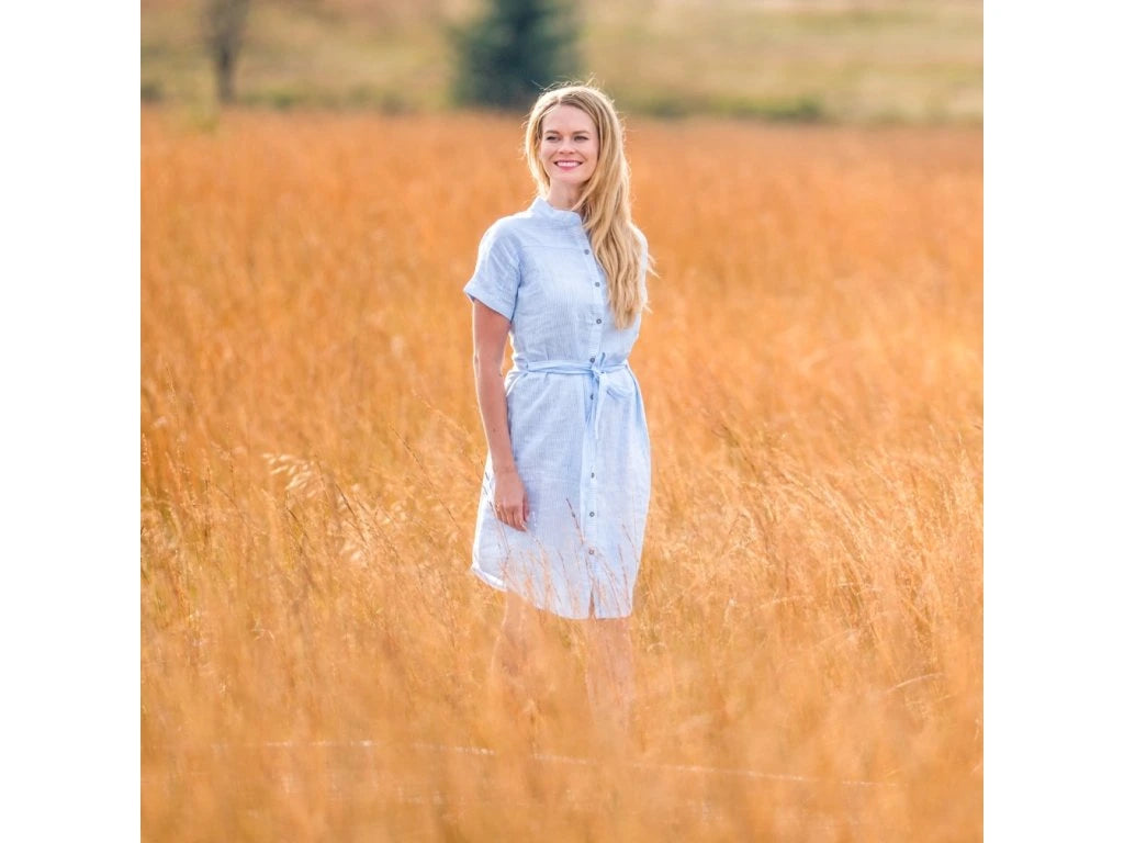 ALPINE PRO Women's dress LIBA made of cotton and linen, striped blue-white