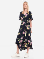 TOM TAILOR Women's airy summer dress with short sleeves, dark blue with floral print