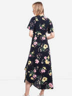 TOM TAILOR Women's airy summer dress with short sleeves, dark blue with floral print