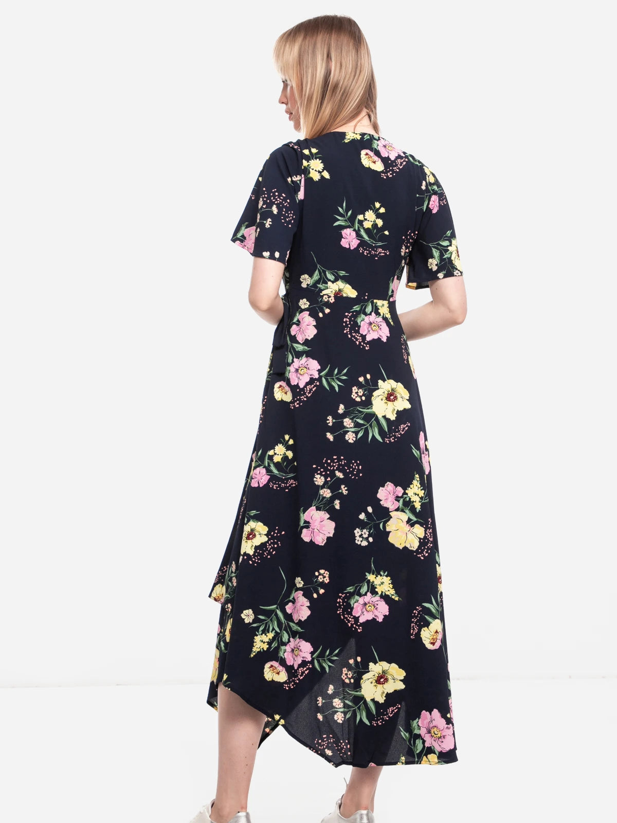 TOM TAILOR Women's airy summer dress with short sleeves, dark blue with floral print