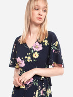 TOM TAILOR Women's airy summer dress with short sleeves, dark blue with floral print