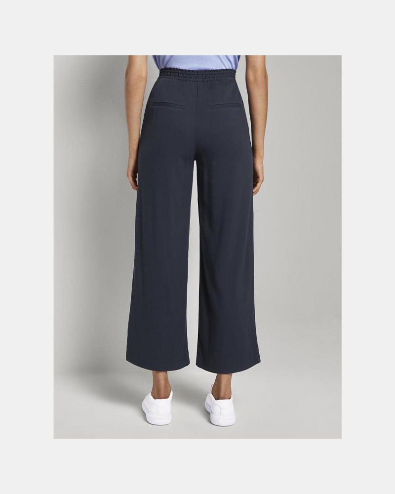 Women's wide-leg canvas trousers Tom Tailor, navy blue