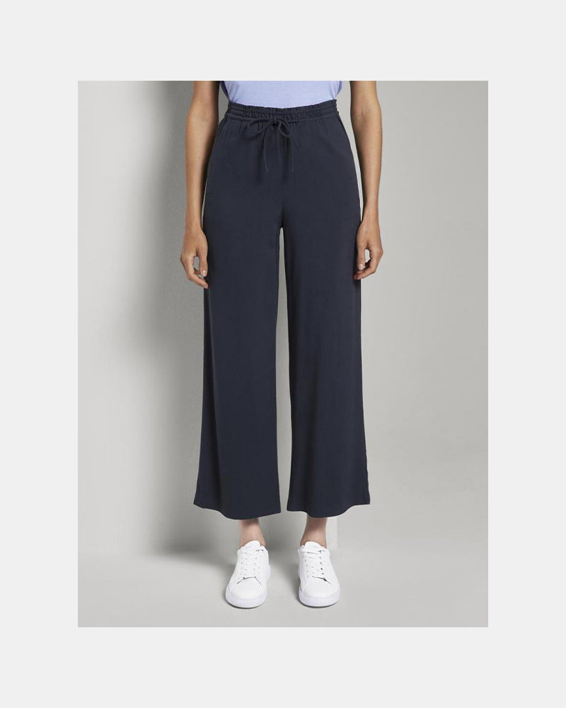 Women's wide-leg canvas trousers Tom Tailor, navy blue