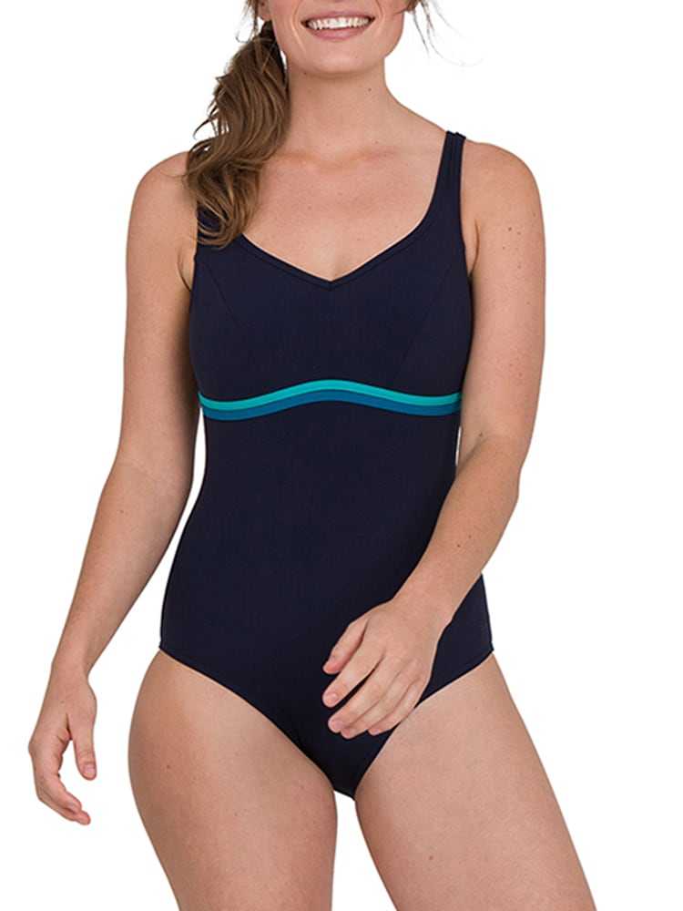 Speedo Contourluxe women's one-piece swimsuit - navy blue with turquoise accents