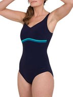 Speedo Contourluxe women's one-piece swimsuit - navy blue with turquoise accents