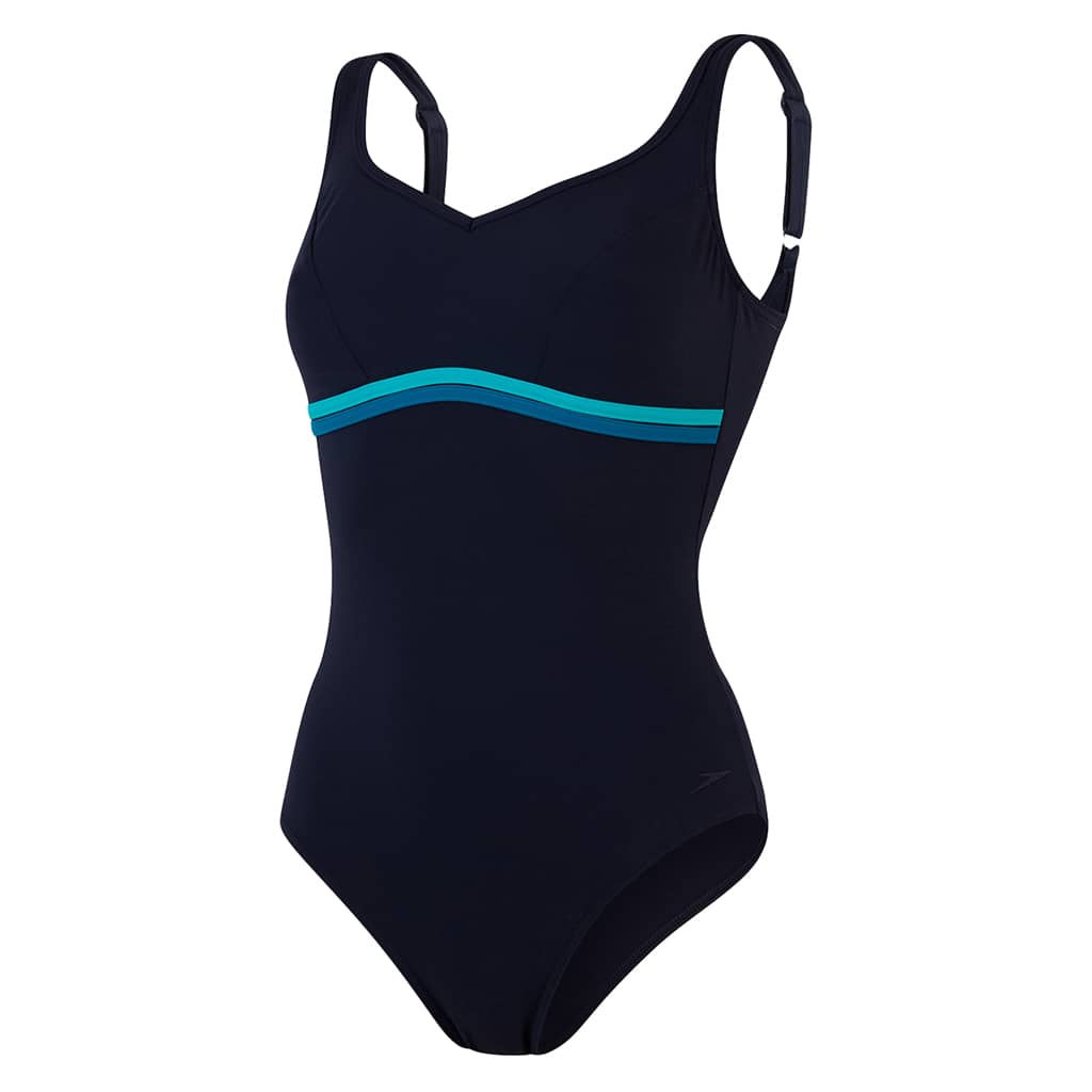 Speedo Contourluxe women's one-piece swimsuit - navy blue with turquoise accents