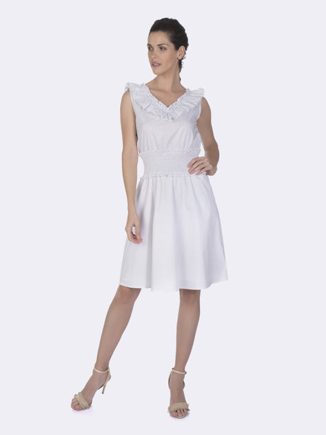 FELIX HARDY Women's cotton summer dress, white with dots