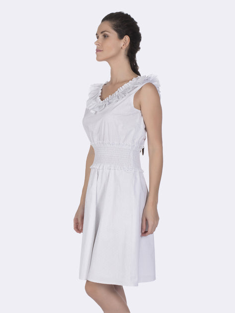 FELIX HARDY Women's cotton summer dress, white with dots