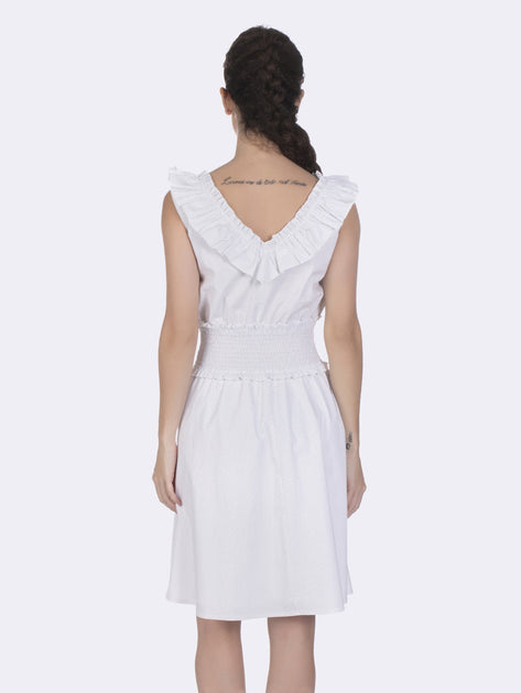 FELIX HARDY Women's cotton summer dress, white with dots