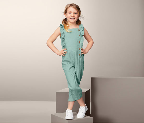 Girl's jumpsuit made of organic cotton and linen, green 