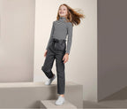Children's cotton jeans for girls with high waist, gray