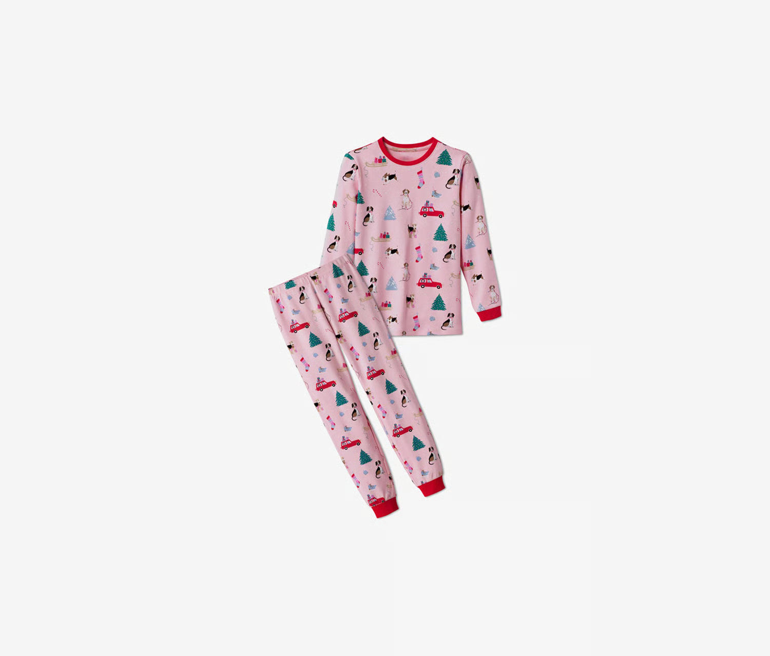 Children's cotton pajamas for girls with long sleeves, pink 