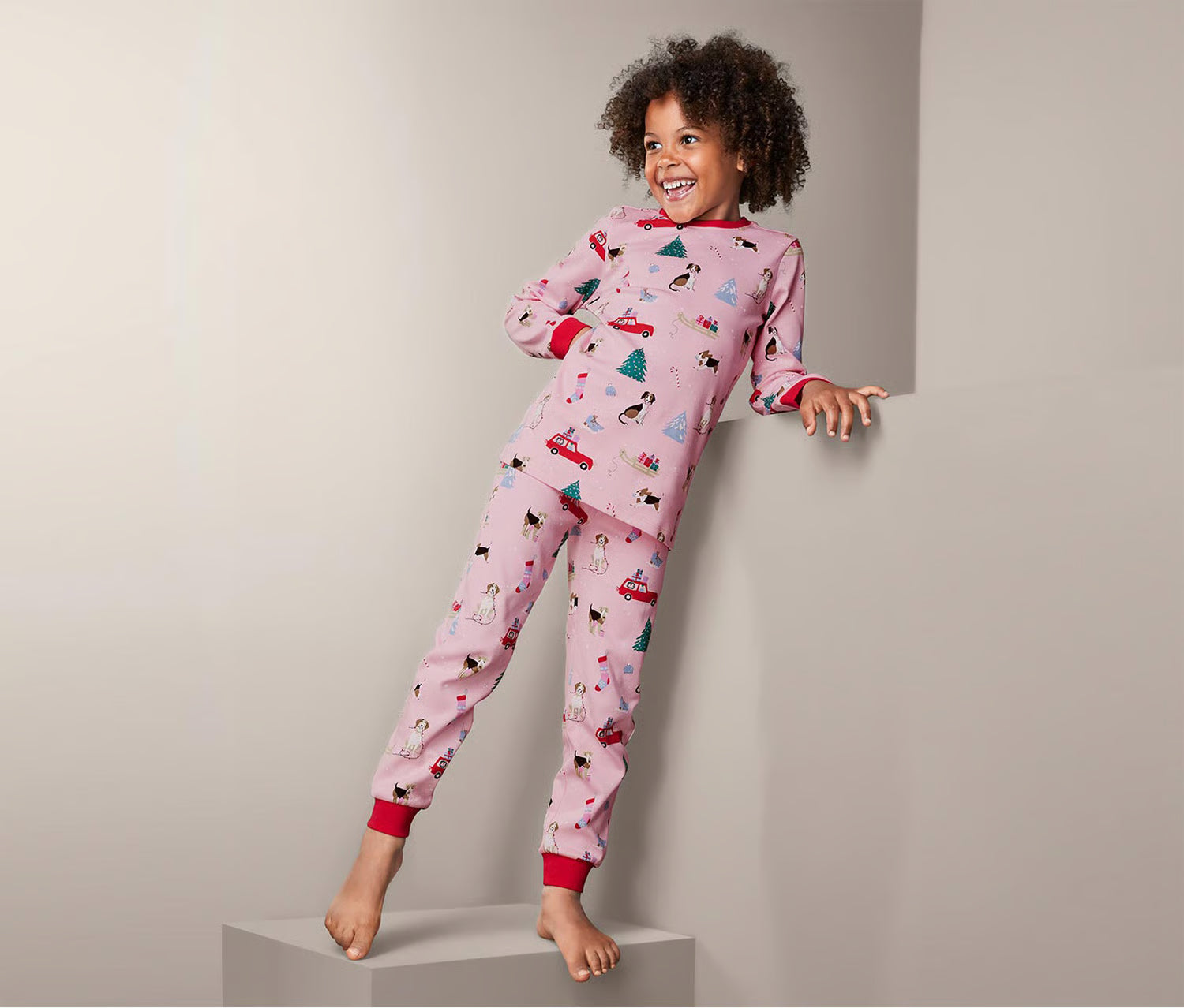 Children's cotton pajamas for girls with long sleeves, pink 