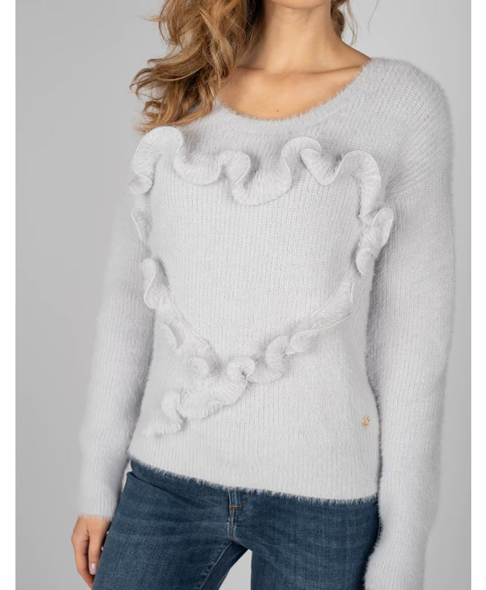 Дамски пуловер с обло деколте Trussardi Jeans, сив