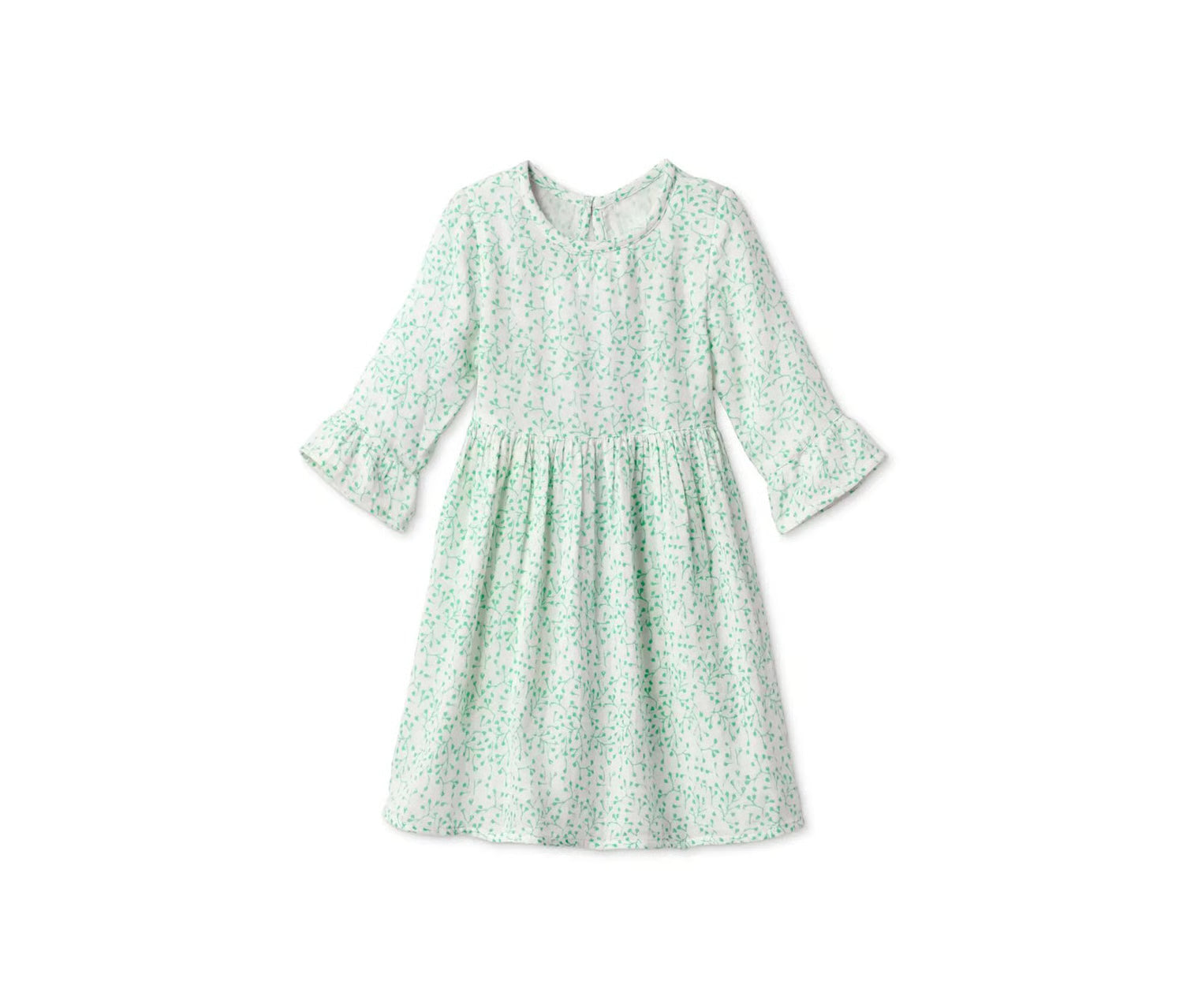 Cotton children's dress, white with print 