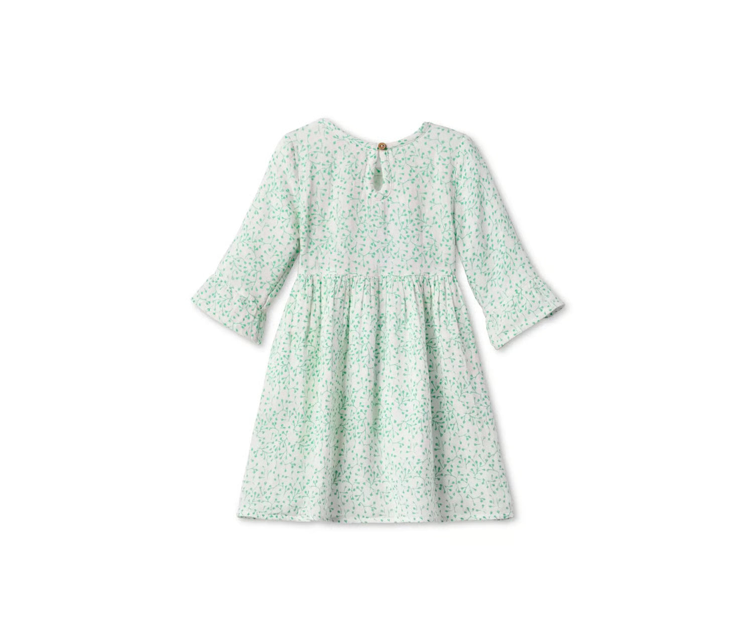 Cotton children's dress, white with print 