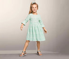 Cotton children's dress, white with print 