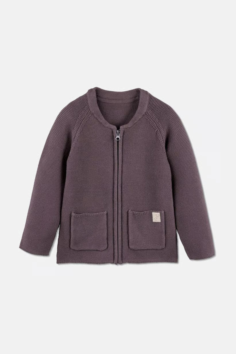 Cotton children's knitted vest, gray/dark purple 