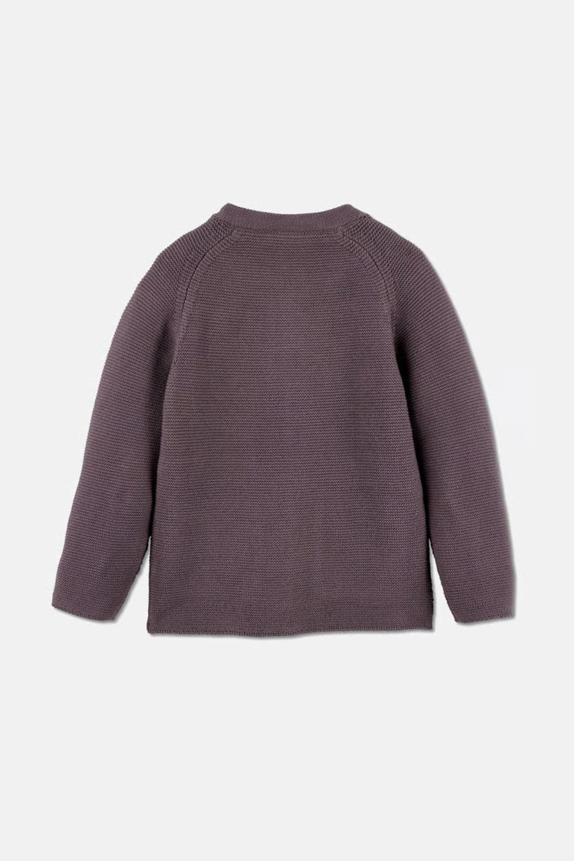 Cotton children's knitted vest, gray/dark purple 