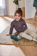 Cotton children's knitted vest, gray/dark purple 