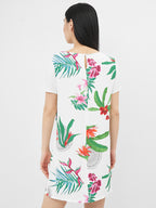 Desigual Women's short-sleeved dress, white with floral motifs